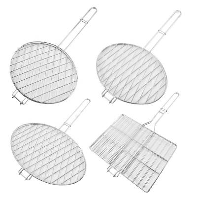 China Hot Sale Large 304 230 Stainless Steel Nonstick BBQ Grilling Wire Mesh With Handle Tray Cross Net Basket Clip Bbq for sale