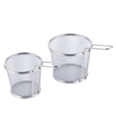 China Viable Hot Selling Round Metal Stainless Steel Food Rustproof Deep Fryer Mesh Frying Basket For French Small Fry Potato Chips for sale