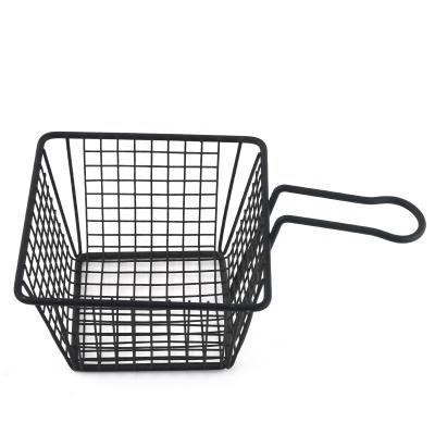 China Custom Viable Long Square Chocken Black Deep French Fries Wire Mesh Net Strainer 304 Stainless Steel Fryer Fried Basket For Kitchen for sale