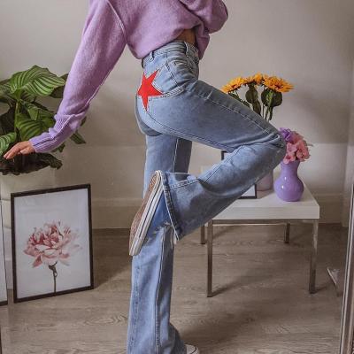 China 2021 Vintage ZJ1297 Star Patchwork Rocket Rocket Jeans Women High Waist Denim Aesthetic Pants QUICK DRY Casual Mom Jeans for sale