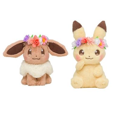 China Anime Cartoon Plush Doll Garland Pika Eevee Elves Toy Doll Easter Day Cute Version Stuffed Toy Kid Gifts for sale