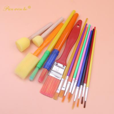 China Penwenbo 15 PCS Nylon Painting Brush Set For Kids Kids Cheap Drawing Painting Brush Set for sale