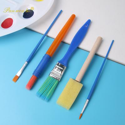 China Nylon Kids Brush Acrylic Paint Brush Set For Drawing 5 Pcs Painting Sponge for sale