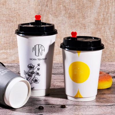 China Customization Logo Takeaway 7oz 8oz 16oz 22oz Coffee Wrapping Paper Holder Biodegradable Hot Paper Cup With Lid Cover Drinking Handle for sale