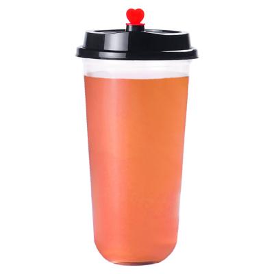 China Factory price 90 mm 500ml u shape single wall bubble tea plastic pla cup with logo customized for sale