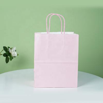 China Handmade Low Price Logo Print Various Colors Brown Custom Gift Shopping Take Away To Go Bags Kraft Paper Bag With Handles for sale