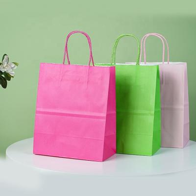 China Recycled Colored Materials Kraft Paper Bags With Handles For Gift Food Paper Gift Soft Shopping Bags for sale