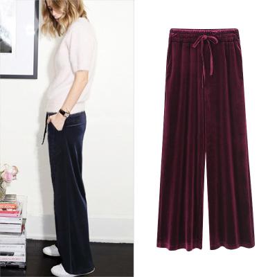 China YF80093 Autumn Female Trousers Wide-Leg Velvet Anti-wrinkle Gold Waist Loose Plus Size Women's Pants for sale