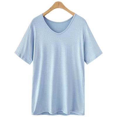 China Breathable White T-shirt Women's Solid Color V-neck Short Sleeve Large Size Loose Low Top Shirt YFT1008 for sale