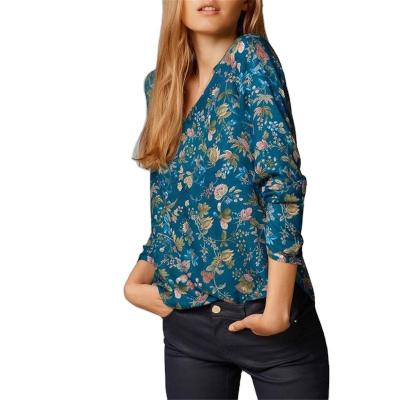 China Long Sleeve Anti-Shrink Loose Shirt Plus Size Women's V-Neck Shirt Printing FPX10020 for sale