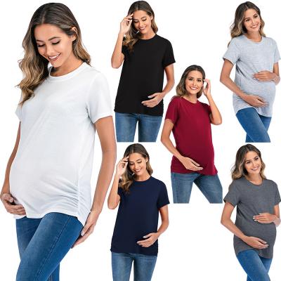 China Breathable Loose solid color round neck short T-shirt maternity dress sleeve blouse XY10020 for sale