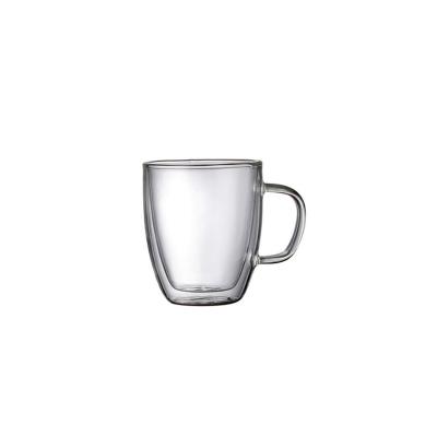 China Double Wall Sustainable Glass Mug With Handle 350ml Hand Made Borosilicate Glass The Top for sale