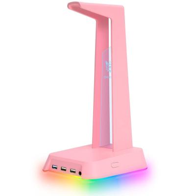 China ONIKUMA ST-2 Pink RGB Gaming Headset Stand Breathable Gamer 2 in 1 Acrylic Earphone Holder with USB Charger for sale