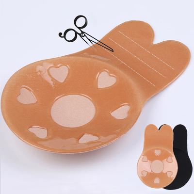 China Reusable Antibacterial Silicone Rabbit Ear Lift Invisible Adhesive Naked Lifting Bras Woman Nipple Covers for sale