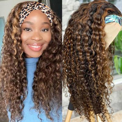 China Blonde Ombre Brown Glueless Brazilian Hair Water Wave Headband Wig Highlight Water Wave Headband Wig For Black Women for sale