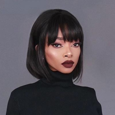 China Bob Human Hair Wigs With Straight Bangs Short Brazilian Hair Bob Wigs For Woman No Lace Up Full Hair Machine Made Wigs for sale