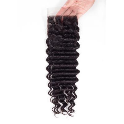 China Brazilian Remy Human Hair Natural Color 4*4 Deep Wave Swiss 100% Swiss Lace Closure 8-24 Inch,Wholesale Women Hairpiece for sale