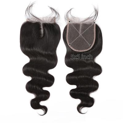 China Wholesale 100% Brazilian Virgin Hair Cuticle Aligned Human Hair 5x5 Lace Closure BODY Wave 5x5 Transparent Swiss Lace Headband for sale