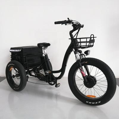 China Standard 24 Inch Fat Tire 3 Wheels Electric Trike Electric Adult Cargo Electric Tricycles With Baskets for sale