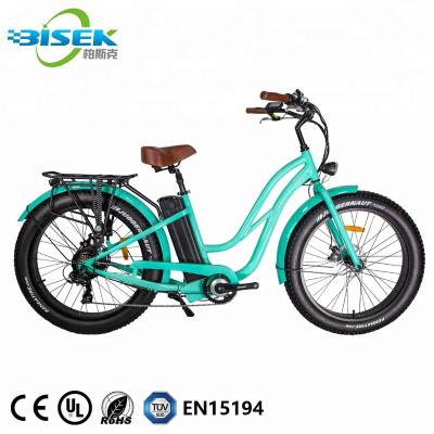 China Best Standard 48V 750W Fat Tires 26 Inch Step-Thru Battery Powered E Bike Fat Tire Ladies Electric Bike 2021 for sale