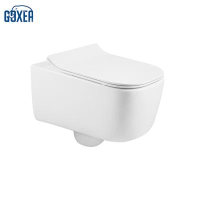 China Double-Flow 202 Water-saving Bathroom Sanitary Ware Rimless Ceramic Wall Hung Toilet Bowl With Seat Cover for sale