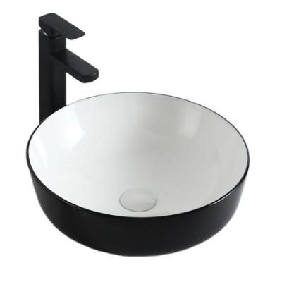 China Modern 2256 Item Sanitary Round Shape Wash White Ceramic Hand No Hole Basin Carrara Bathroom Counter Top Lavabo Shiny Black Basin for sale