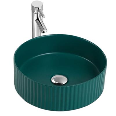 China Modern Luxury Design 2618E-Mg Small Bathroom Round Hand Art Sink Matte Green Color Ceramic Wash Basin With Mirror China Vessel Basin for sale