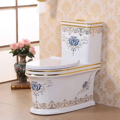 China Double-Flow Luxury Gold Ceramic One Piece Toilet Bowl Gold Plated Toilet for sale