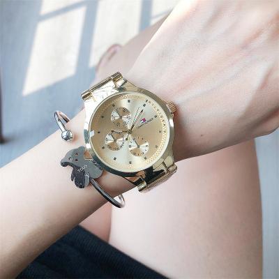 China Auto Date cheap men women watches gold casual rose gold stainless steel watch Regular waterproof original brand three eyes quartz watches for sale