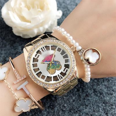 China Auto Date OEM logo skeleton watch Oso de cristal de color watch manufacturers stone bracelet Ready to Ship diamond watch women luxury for sale