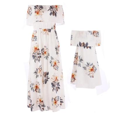 China Breathable Spring/Summer One Shoulder Printed Dress Women Girl Elegant Chiffon Children's Dresses for sale