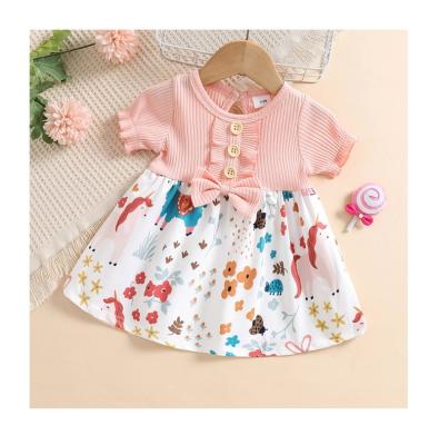 China Breathable Summer Organic 100%Cotton Infant Spliced ​​Pit Band Print Animal Baby Dress Dress for sale