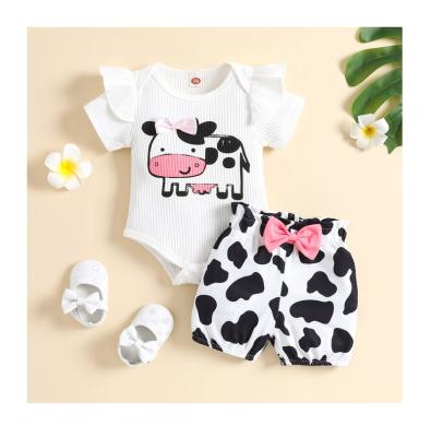 China Breathable Short Sleeves Baby Romper Set 100% Infant Organic Cotton Animal Printed Cheap Girls Clothing Sets for sale