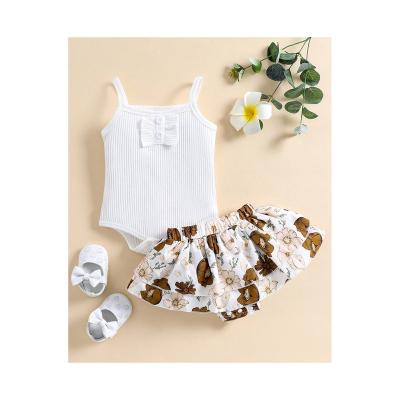 China Summer Baby Breathable Skirt Suit Printing Organic Cotton Lil Girls Clothes Flower Infant Two-piece Set for sale