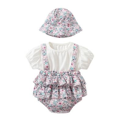 China Summer Lovely Purple Floral Baby Triangle Bag Female Pet Clothes Cotton Baby Jumpsuit for sale