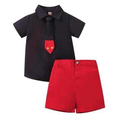 China New formal summer children's college style short-sleeved shirt gentleman's tie shorts suit clothes baby boy for sale