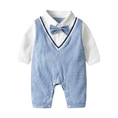 China Wholesale new lovely spring baby clothes lapel stripe romper long sleeve suit baby boy growing onesie for sale