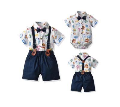 China High Quality Korean Style Formal Dress Button Suspender Shorts Boys Suit Baby Onesie Set for sale