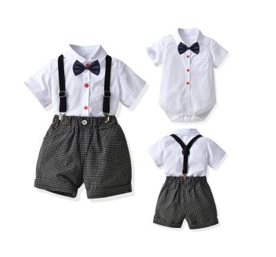 China Formal Summer Lapel Neck Shirts Tops Romper Shorts Suit Baby Boy Clothing Sets Newborn for sale