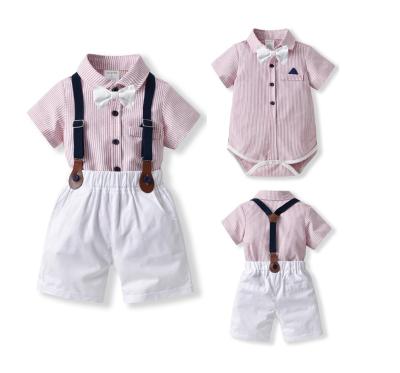 China Formal Summer Short Sleeve Striped Romper + Shorts Suit Baby Boy Rompers Sets Newborn Clothes for sale