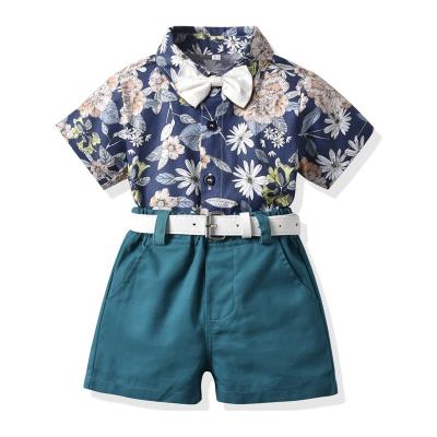 China Formal Summer Handsome Clothing Sets Flowers Shirt + Pants Birthday Outfit Baby Boy Clothes Set for sale