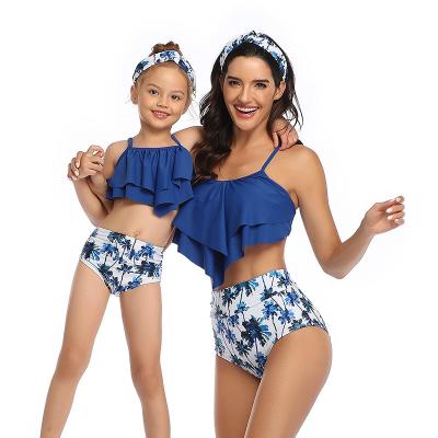 China High Waist Child Beach Swimwear Summer Fashion Parent-child Breathable Swimsuit Printing Strappy Swimwear Bikini for sale