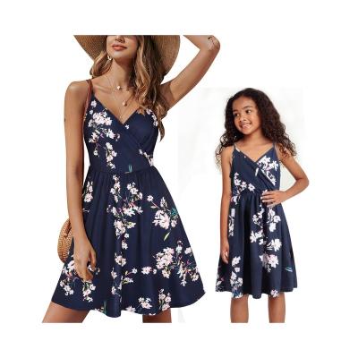 China New Breathable Floral Printed Sexy Women Parent Child Dress Elegant Beach Mother Daughter Dress for sale