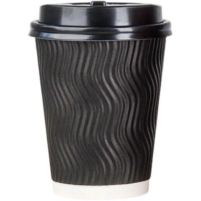 China 6/8/12/16/20oz Custom Disposable Ripple Wall Milk Coffee Disposable Black Paper Cup With Lid for sale