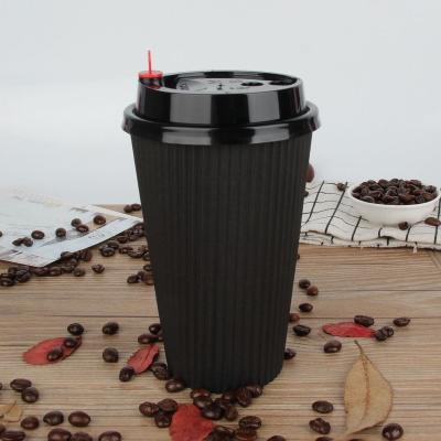 China Wholesale Eco Friendly Recyclable Ripple Wall Coffee Disposable Black Paper Cup With Lid for sale