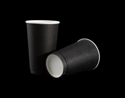 China Double 16oz Wallpaper Wrapping Paper Disposable Biodegradable Black Coffee Cup Disposable Hot Drinks Paper Cup With Lids for sale