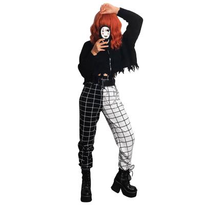 China Anti-wrinkle Loose Sweatpants Black White Stitching Plaid Pants Women Harajuku streetwear Joggers Pants For Women for sale