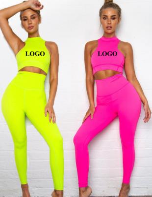 China Breathable Custom Logo 2022 New Arrivals Neon Color Quick Dry Two Piece Yoga Pants Set Women Tracksuits Seamless Yoga Set Suit for sale