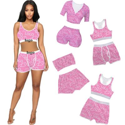 China QUICK DRY Custom Logo Women Sets Breathable Two Piece Outfit Women Sports Short Suit Plus Size Solid crop top 2 Piece Short Set For Women for sale