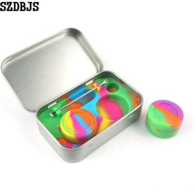 China Stocked 2 In 1 Silicone 5ml Multicolor Dabs Container And Tools Container Dabbing Wax Stainless Steel Tin With Dabbing Tool for sale